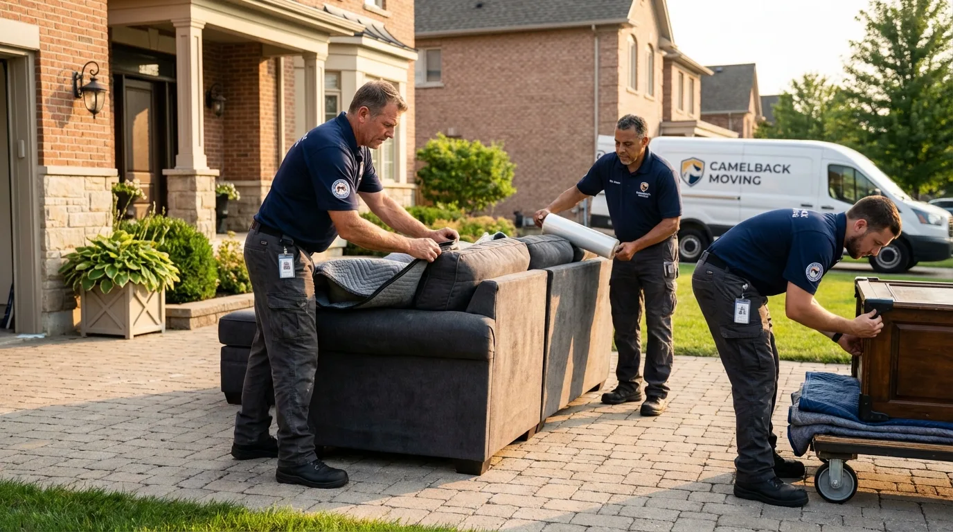 Large estate moving crew wrapping furniture in Germantown, IL