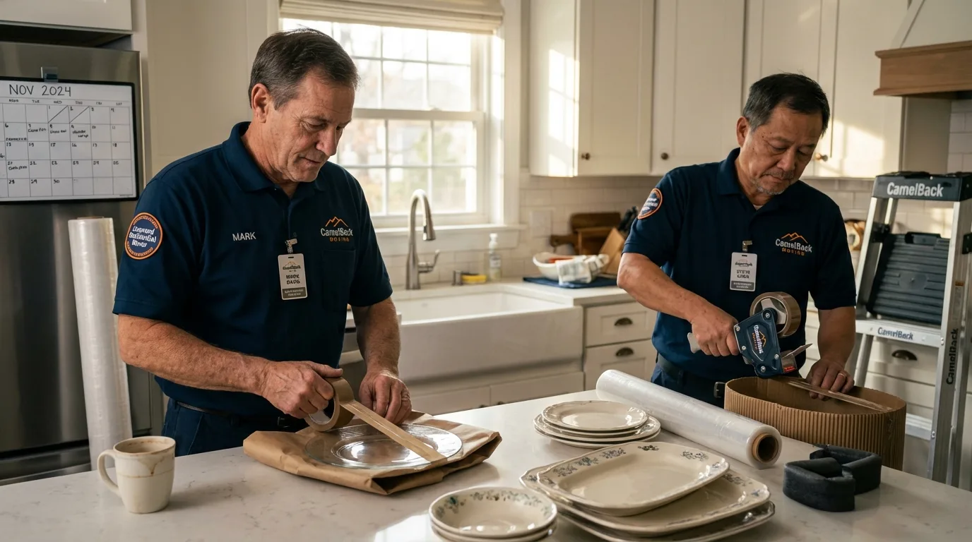 Professional crew packing kitchen dishware in Germantown, IL